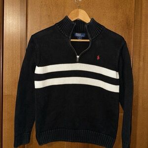 Polo Ralph Lauren Sweater Women M Black 1/4 Zip Pullover Preppy Red Pony Y2K VTG